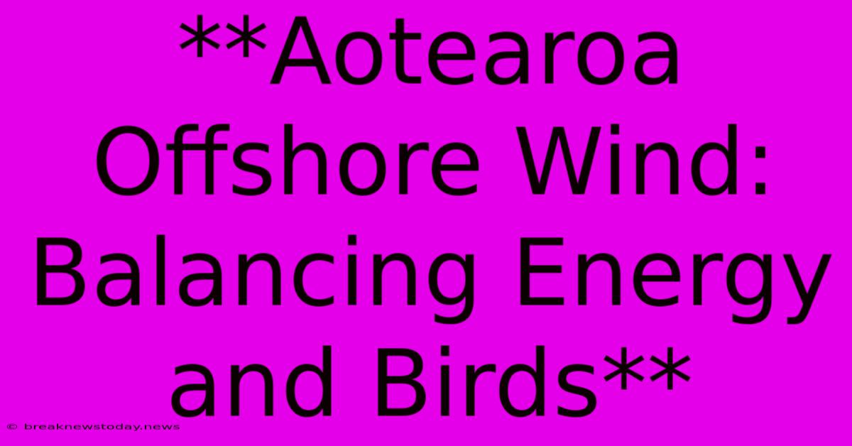 **Aotearoa Offshore Wind: Balancing Energy And Birds**