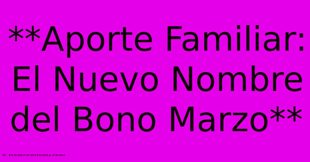 **Aporte Familiar: El Nuevo Nombre Del Bono Marzo** 