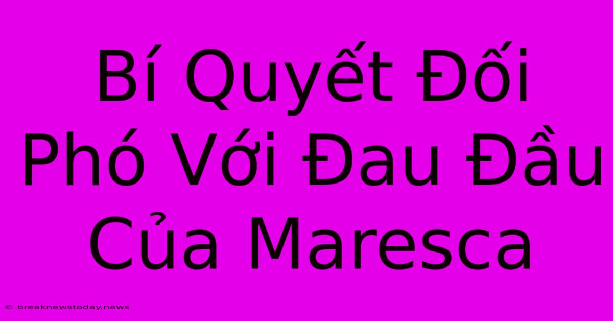 Bí Quyết Đối Phó Với Đau Đầu Của Maresca