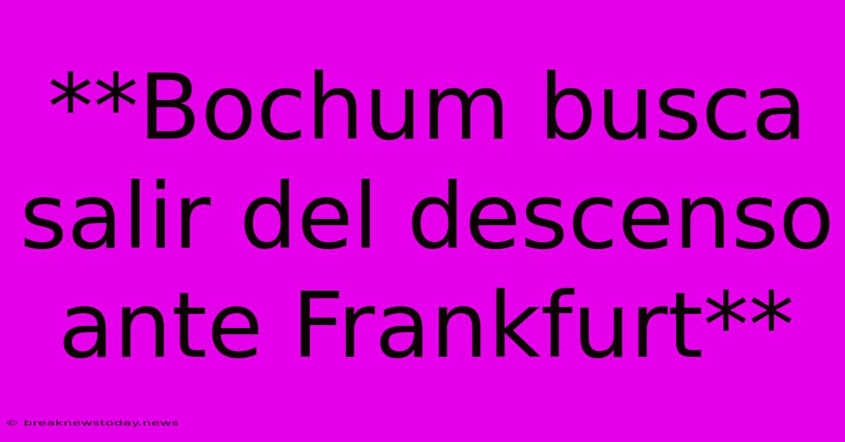 **Bochum Busca Salir Del Descenso Ante Frankfurt** 