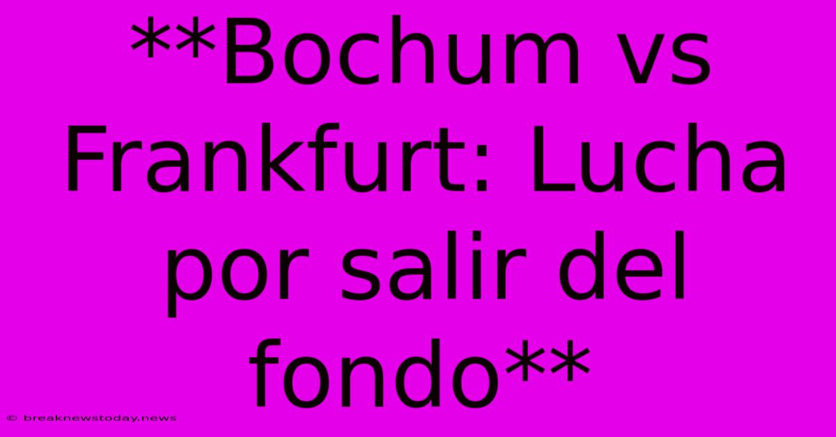 **Bochum Vs Frankfurt: Lucha Por Salir Del Fondo**