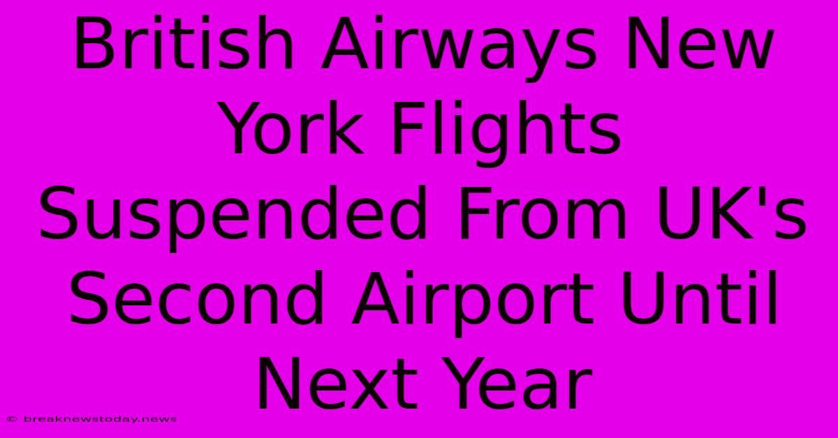 British Airways New York Flights Suspended From UK's Second Airport Until Next Year