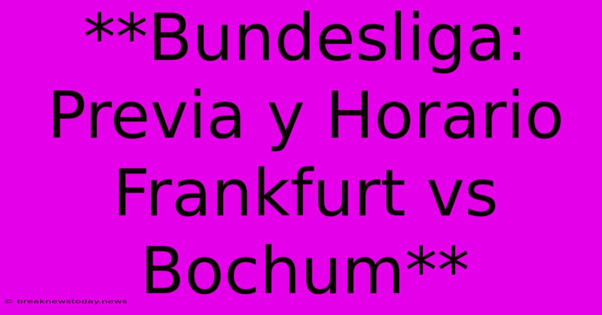 **Bundesliga: Previa Y Horario Frankfurt Vs Bochum**