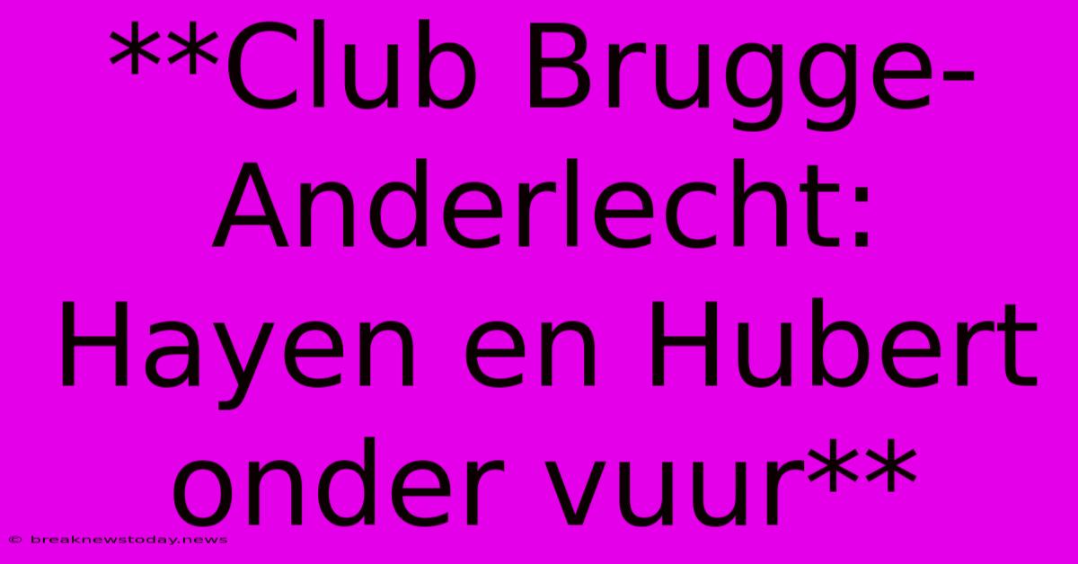 **Club Brugge-Anderlecht: Hayen En Hubert Onder Vuur**