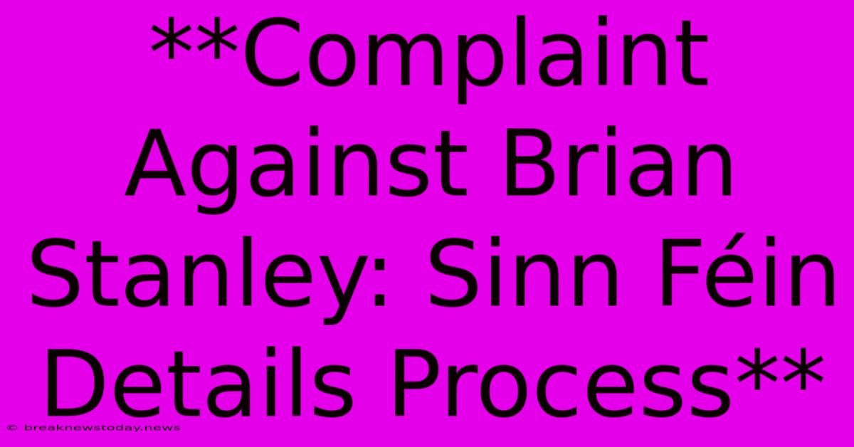 **Complaint Against Brian Stanley: Sinn Féin Details Process** 