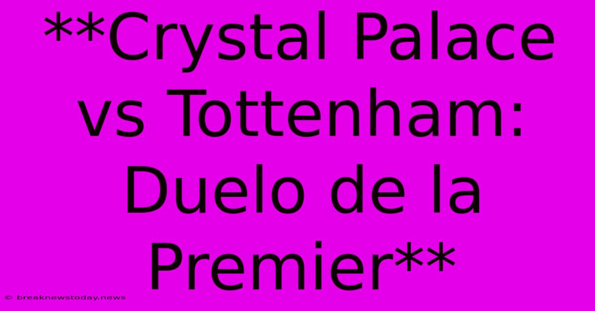 **Crystal Palace Vs Tottenham: Duelo De La Premier**