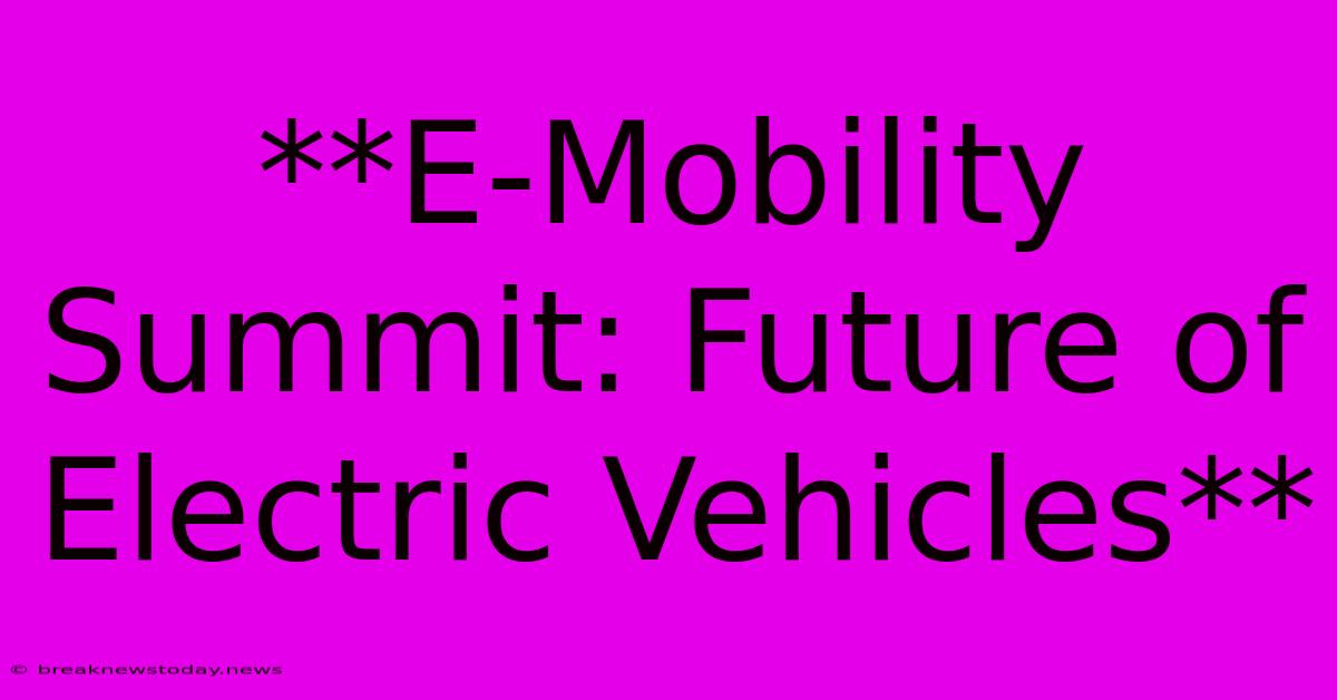 **E-Mobility Summit: Future Of Electric Vehicles**