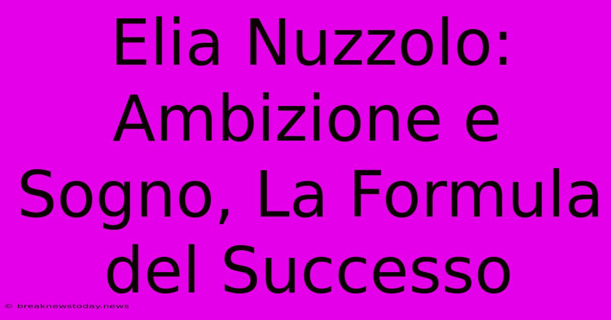 Elia Nuzzolo: Ambizione E Sogno, La Formula Del Successo