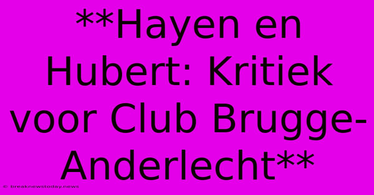 **Hayen En Hubert: Kritiek Voor Club Brugge-Anderlecht**