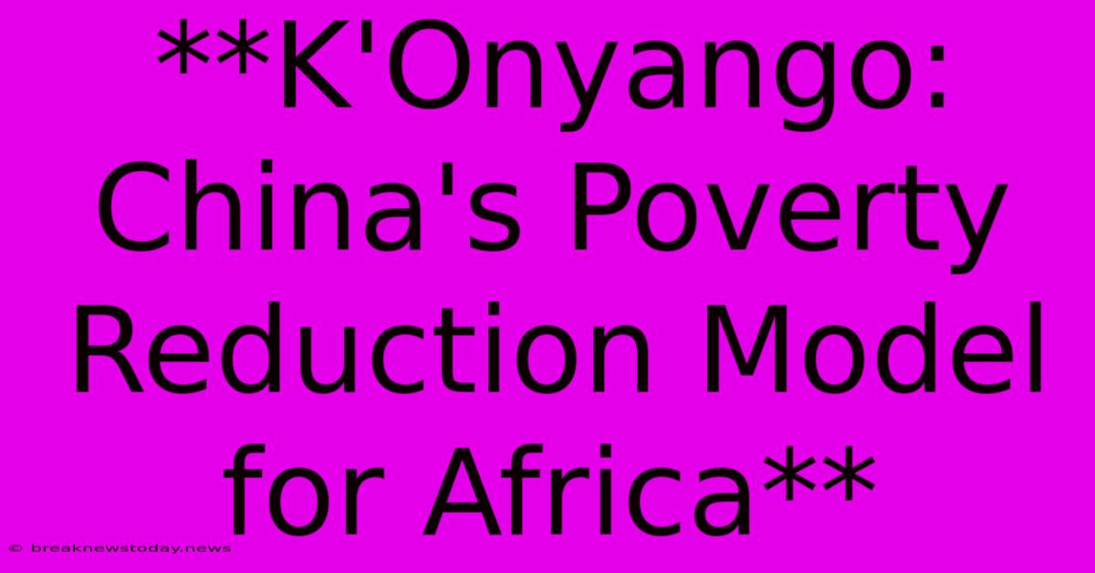 **K'Onyango: China's Poverty Reduction Model For Africa**