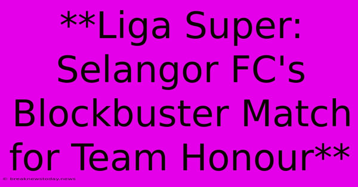 **Liga Super: Selangor FC's Blockbuster Match For Team Honour**