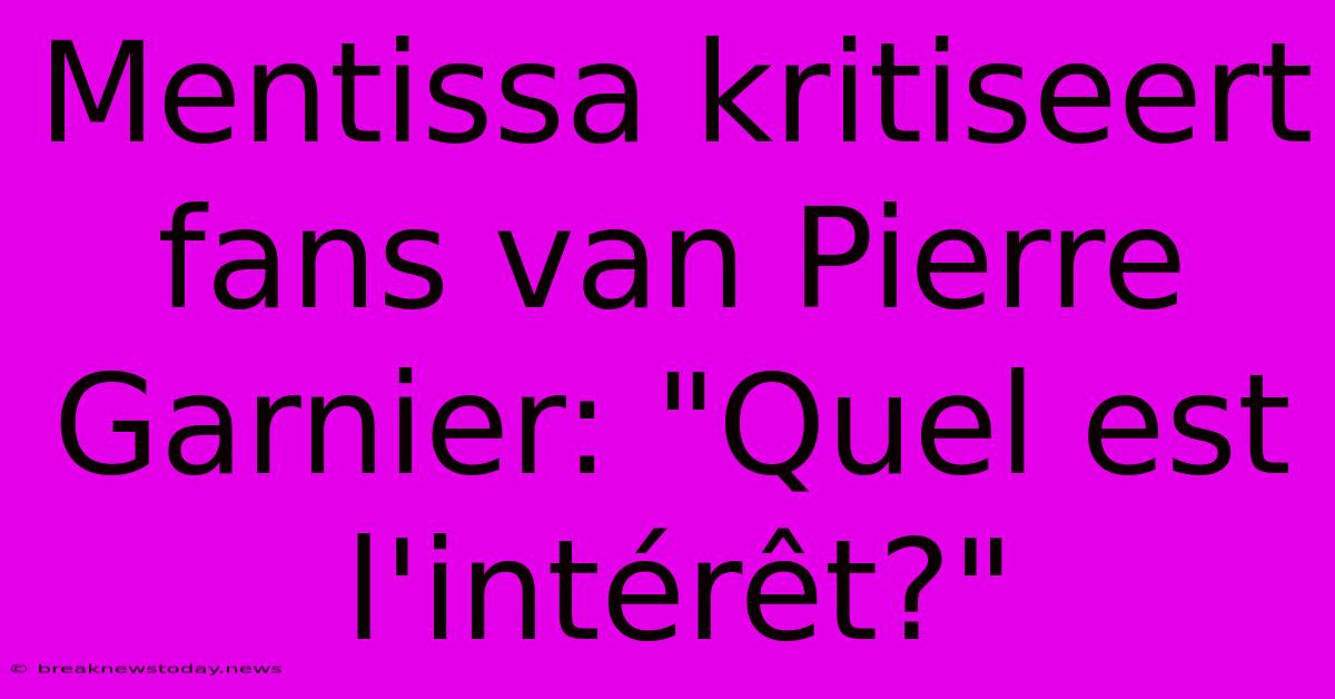 Mentissa Kritiseert Fans Van Pierre Garnier: 