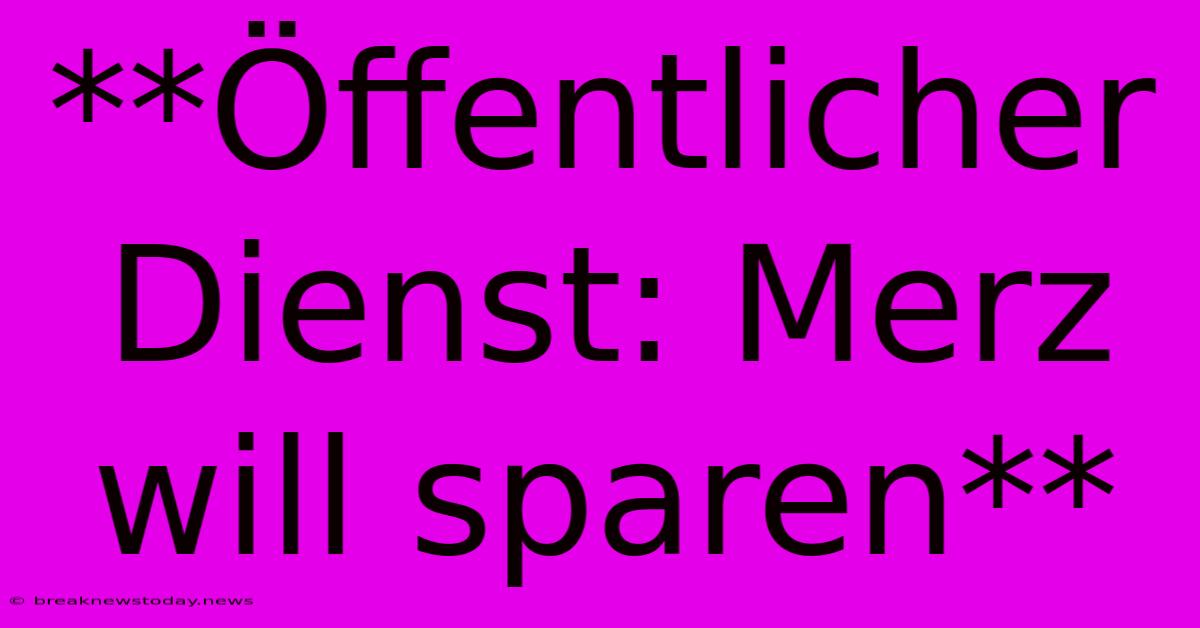 **Öffentlicher Dienst: Merz Will Sparen**