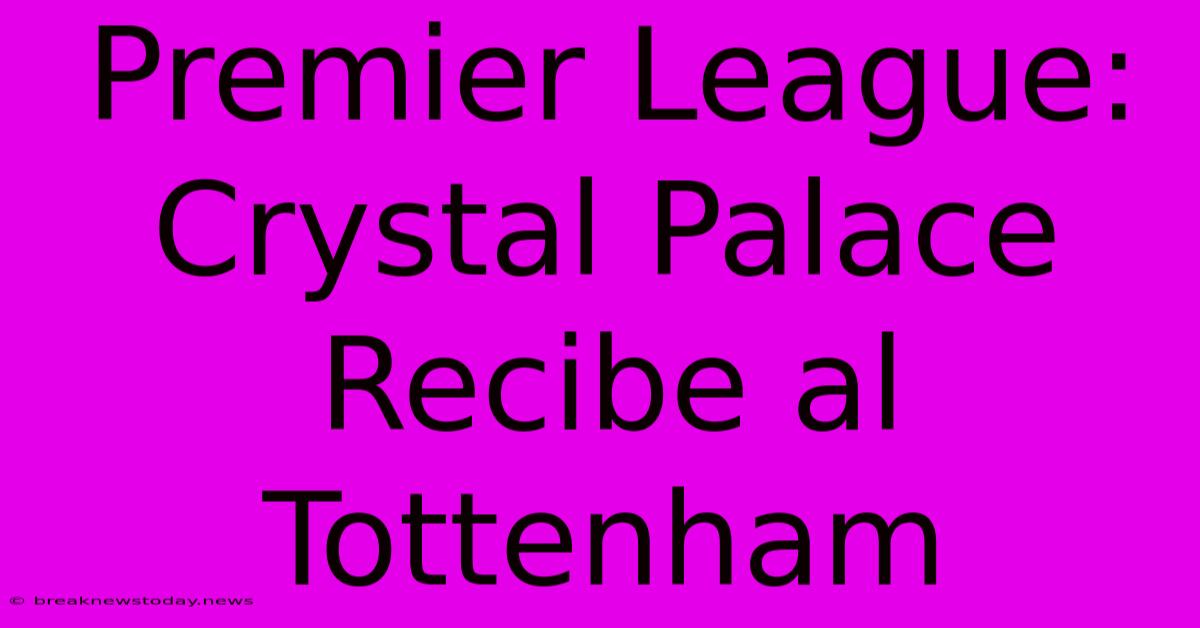 Premier League: Crystal Palace Recibe Al Tottenham