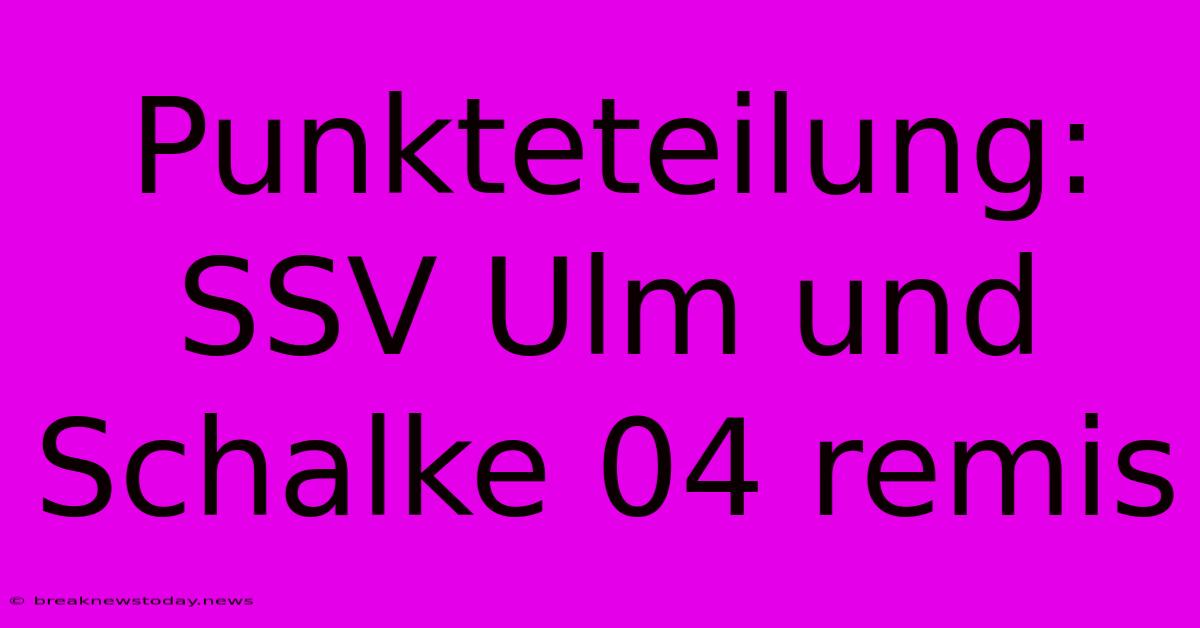 Punkteteilung: SSV Ulm Und Schalke 04 Remis