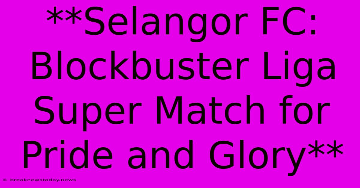 **Selangor FC: Blockbuster Liga Super Match For Pride And Glory**