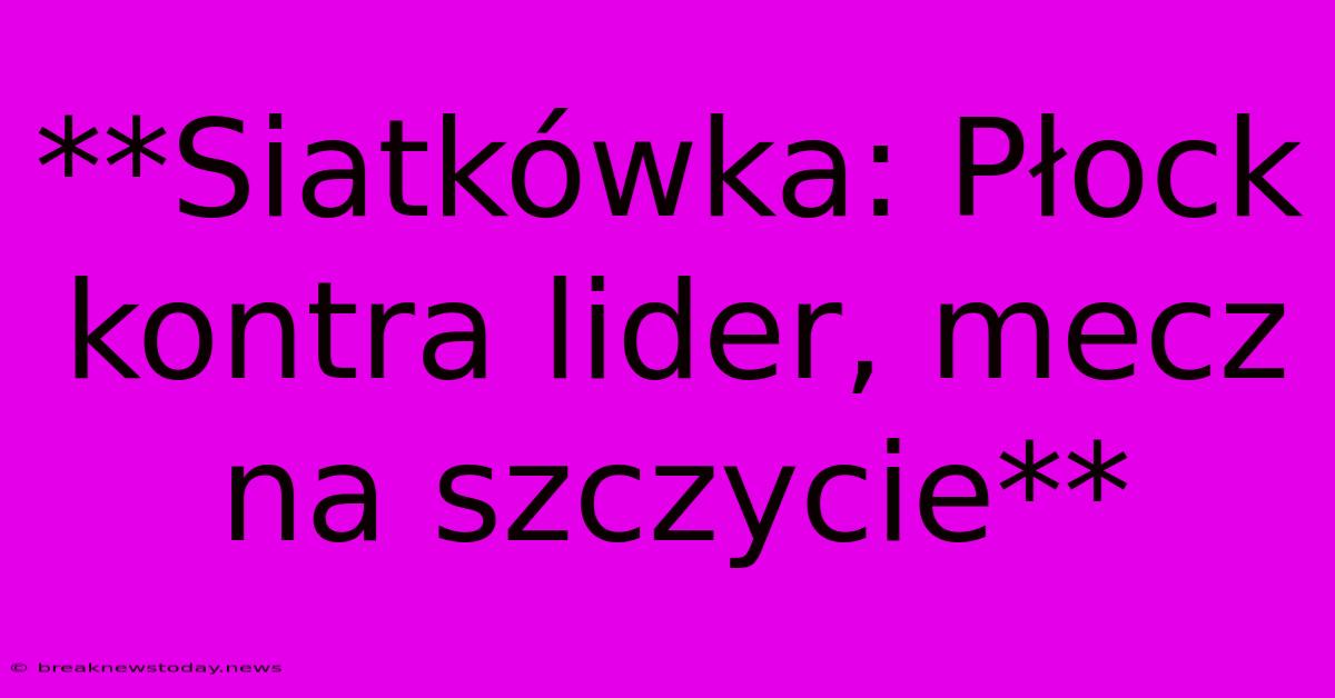 **Siatkówka: Płock Kontra Lider, Mecz Na Szczycie**