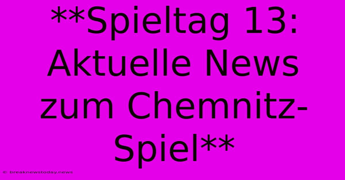 **Spieltag 13: Aktuelle News Zum Chemnitz-Spiel**