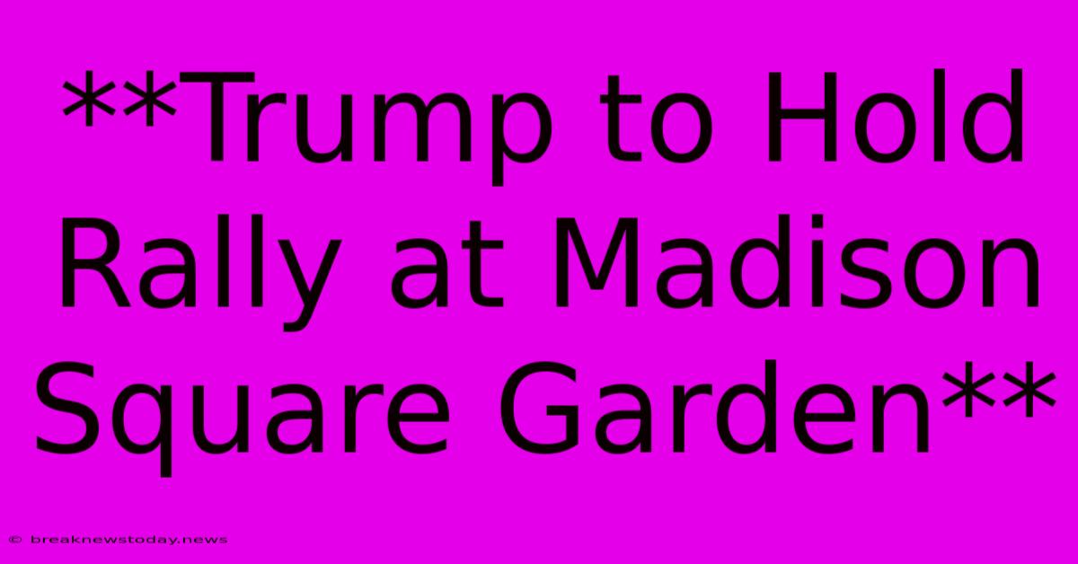 **Trump To Hold Rally At Madison Square Garden**