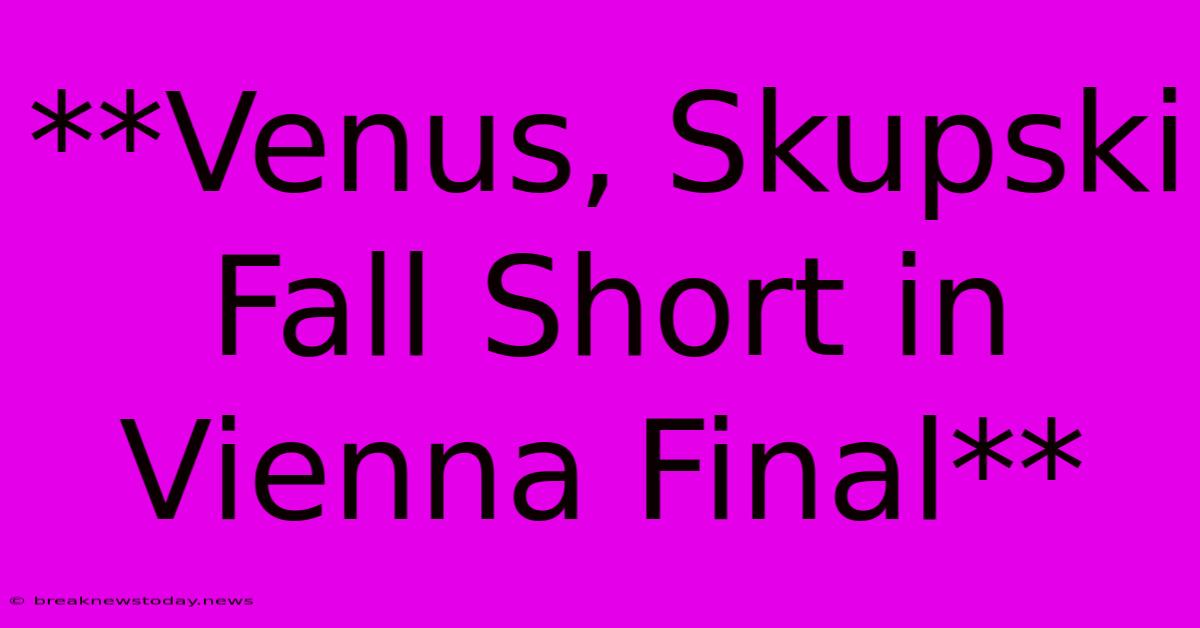 **Venus, Skupski Fall Short In Vienna Final**