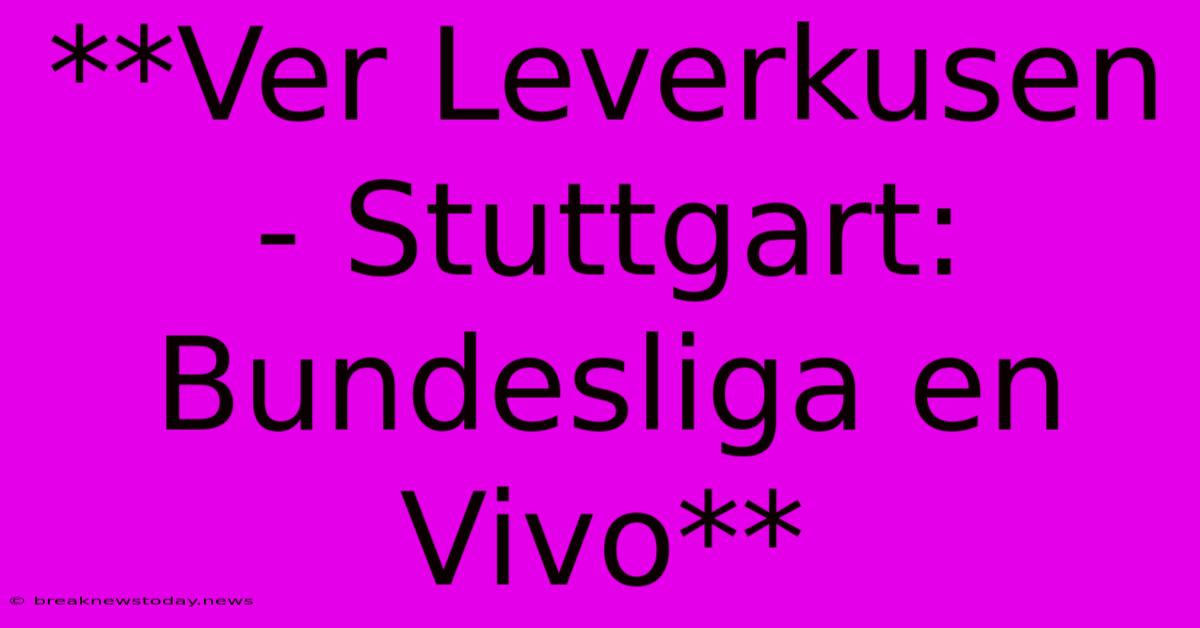 **Ver Leverkusen - Stuttgart: Bundesliga En Vivo**